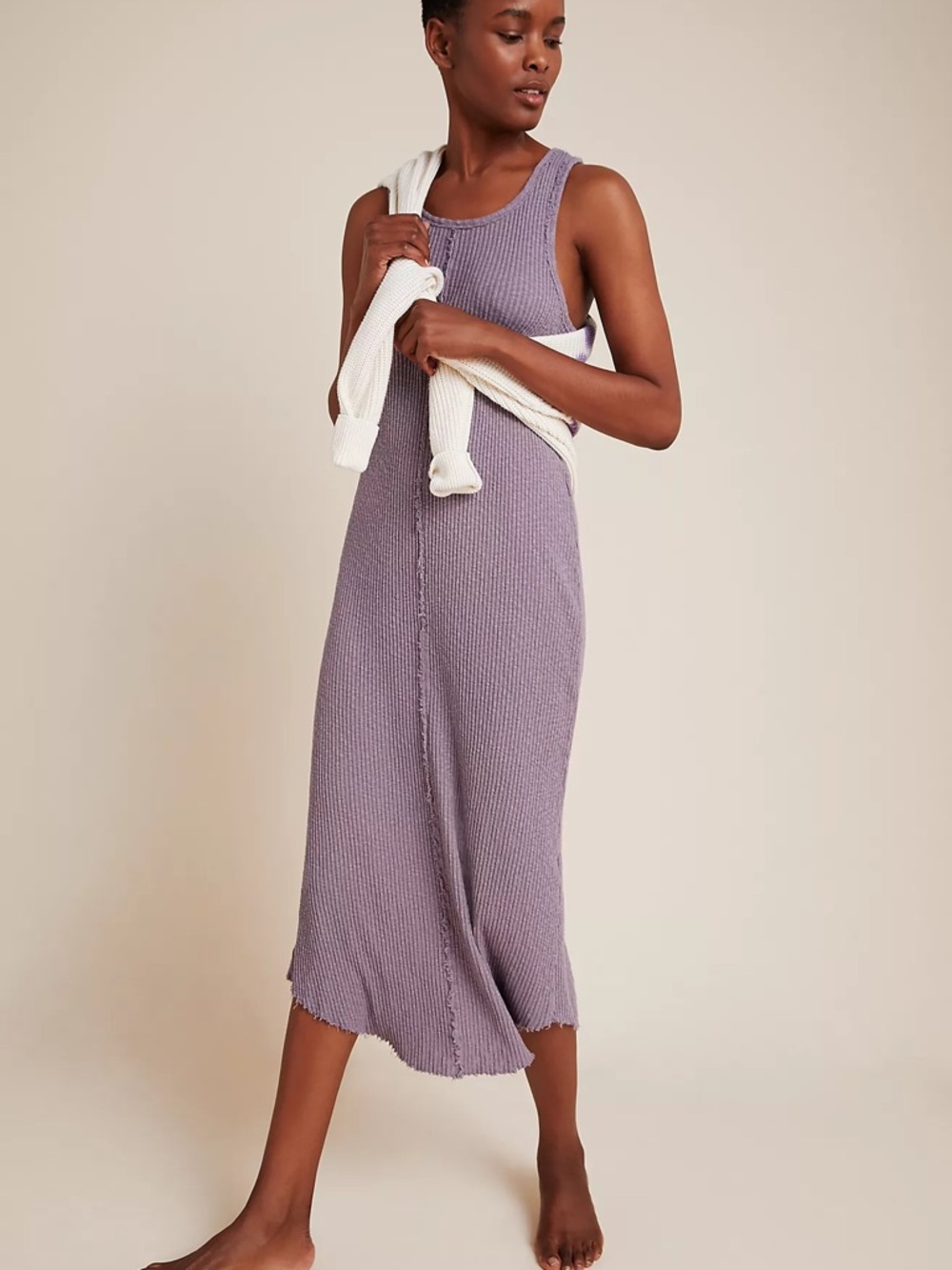 Anthropologie TLA Purple Ribbed Tank Dress Midi Length Women’s Size S